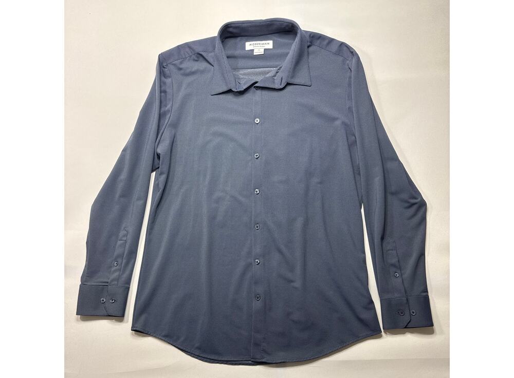 Mizzen+Main Performance Menswear Men's Long Sleeve Stretch Blue Dress Shirt - XL
